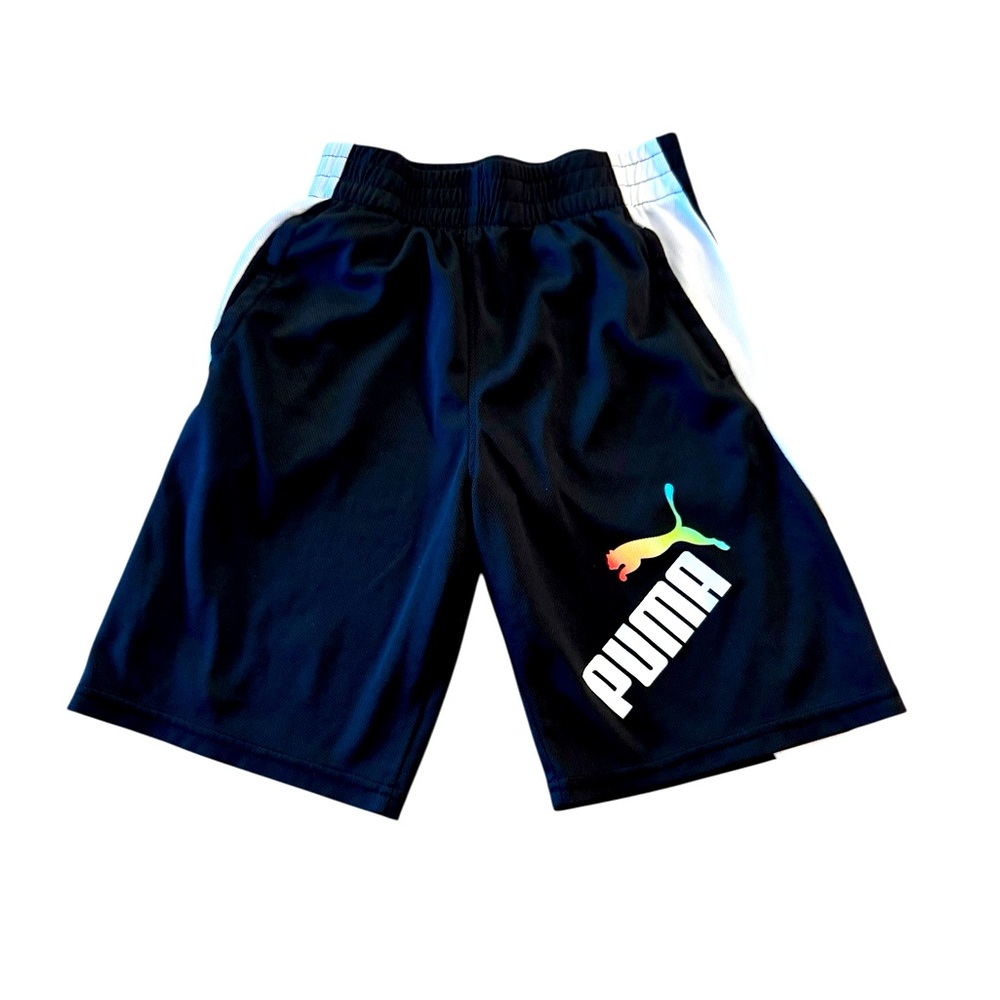 Puma | Black & White Shorts with Colorful Logo Boys Medium 10/12